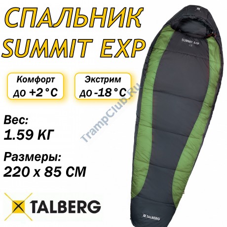 Спальный мешок Talberg SUMMIT EXP -18°C (серый/зеленый левый) - TLS-005-18