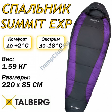 Спальный мешок Talberg SUMMIT EXP -18°C (серый/фиолетовый левый) - TLS-005-18