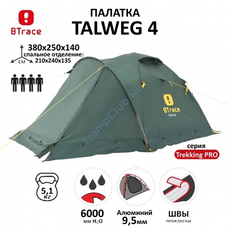 Палатка BTrace Talweg 4 (Зеленый) - T0498					