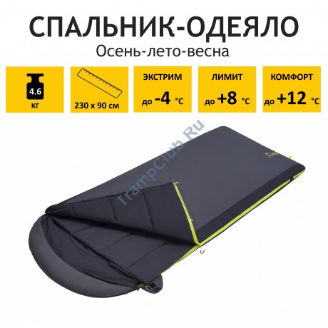 Спальный мешок 2101 ROCKY 520L -4°С 230х90 ATEPA (-4°C, черный/графитовый правый) - AS2101